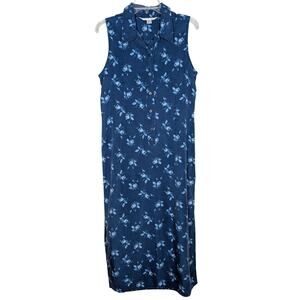 Vintage Floral Denim Maxi Dress Shirtdress 12 Cottagecore‎ Preppy Boho Feminine
